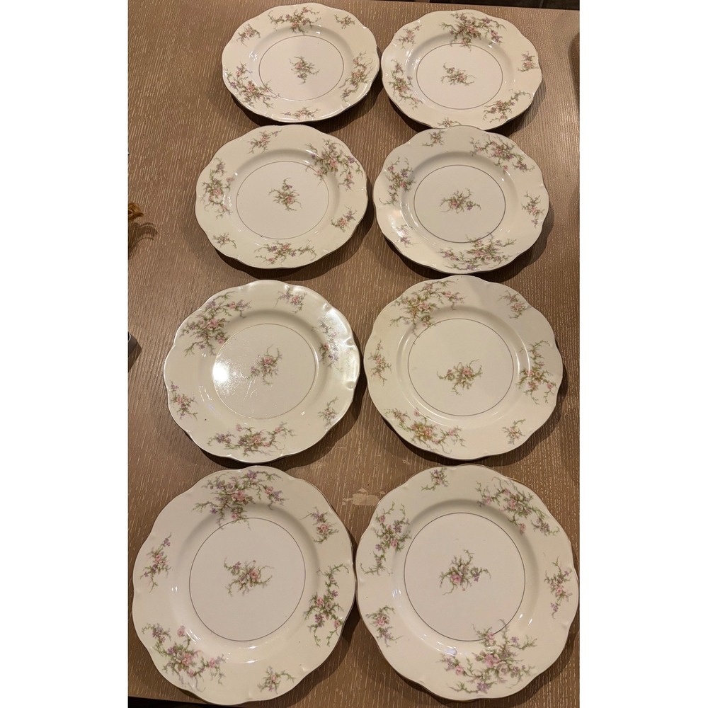 Haviland Rosalinde 10" Dinner Plates Lot of 8 Pink Floral Gold Trim China